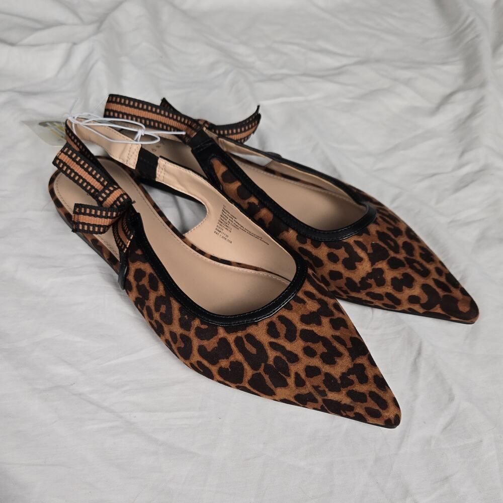 #56 A New Day Animal Print Pointed Toe Flats Accent Brown Black Women's Size 11 - Picture 2 of 5